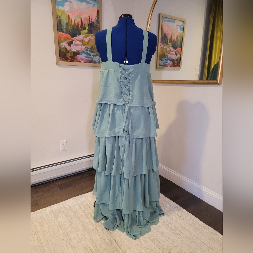 NWT Wear Your Love Elegant Tiered Halter Dress in Light Blue Green Size L - Picture 4 of 6